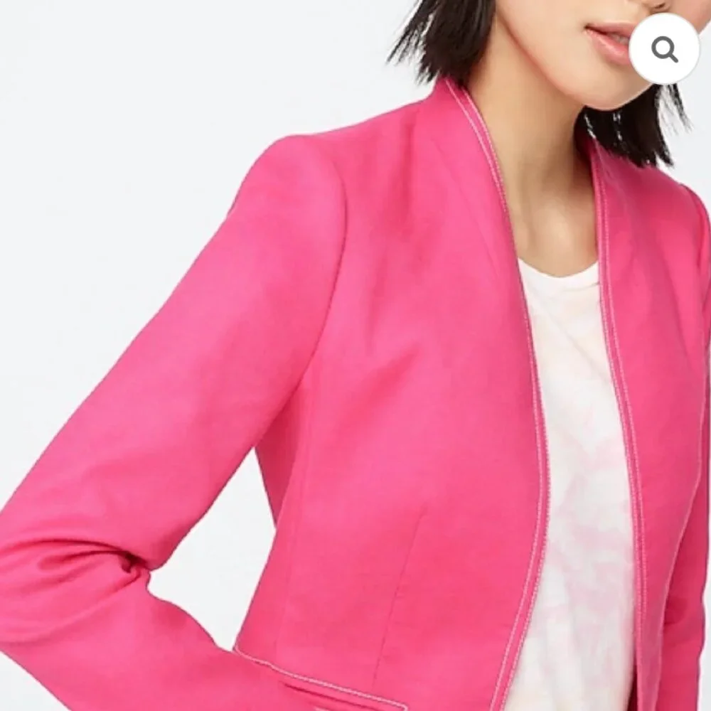 J. Crew Going-Out Blazer in Stretch Linen Fuschia Pink Size 12 - Picture 4 of 10